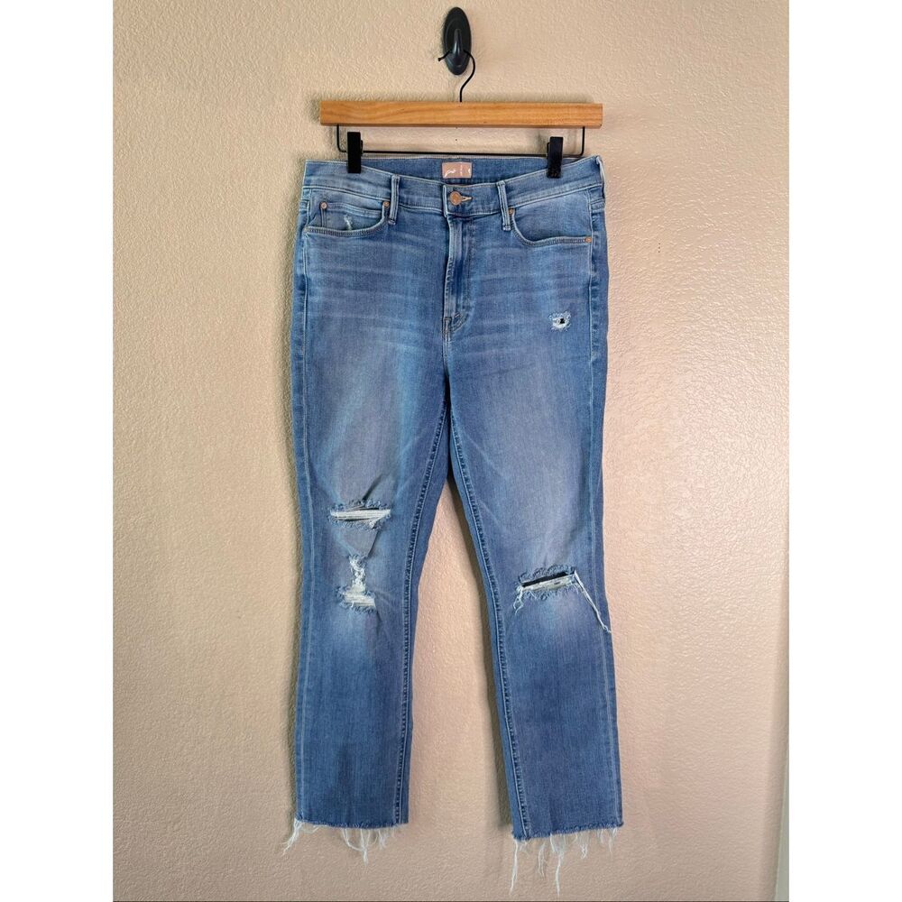 Mother Jeans Womens 31 Blue Mid Rise Dazzler Ankle Fray Distressed Raw Hem Denim
